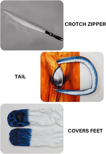 Vista 114 de Disfraz de animal para hombre con estampado de cola grande, overol peludo de elastano para cosplay, fiesta de Halloween