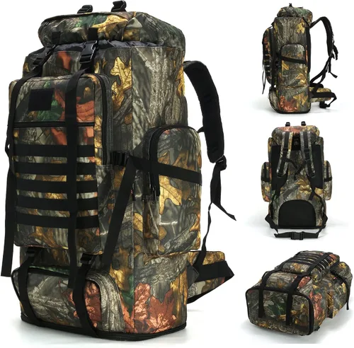 Vista 18 de Mochila de senderismo y camping, mochila MOLLE impermeable para viajes (verde militar)