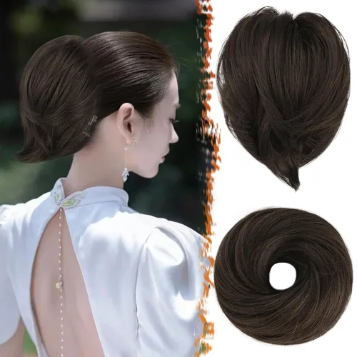 Vista 8 de BARSDAR Extensiones de Moño de Cabello Liso - Extensiones de Moño de Cola de Caballo Corta y Lisa para Mujeres, Coleteros de Moño de Cabello