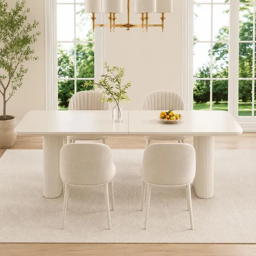 Vista 15 de Mesa de comedor rectangular de 62.99 pulgadas para 4-6 personas, mesa de cocina moderna con patas en forma de onda, mesas de comedor para cocina