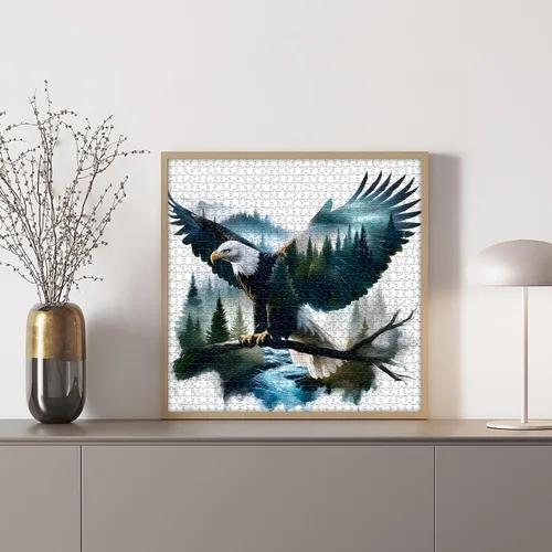 Vista 6 de Rompecabezas de águila calva para adultos, 1000 piezas, paisaje de fantasía, animal, pájaro, naturaleza, bosque, planta, escénico, imposible