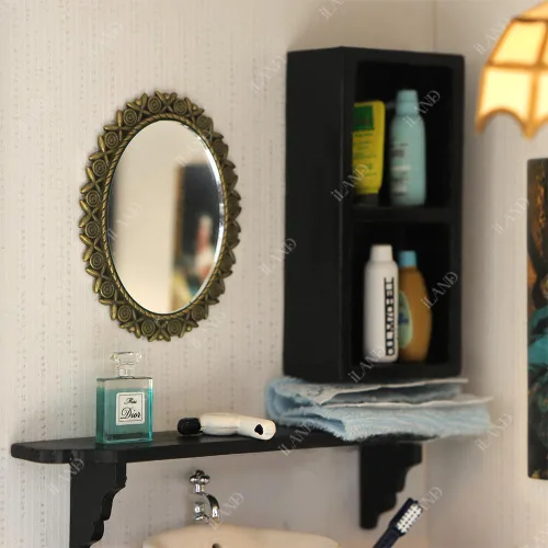Vista 4 de iLAND Espejos para casa de muñecas, accesorios en miniatura para casa de muñecas a escala 1:12, mini espejo de vidrio con marco de metal