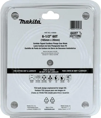 Vista 3 de Makita A-99998 6-1/2" 60T (Tcg) Hoja de sierra de inmersión inalámbrica con punta de carburo
