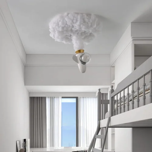Vista 5 de Candelabros LED, luz LED de montaje empotrado de dibujos animados, lámpara de techo creativa en forma de cohete blanco, luz de techo con pantalla