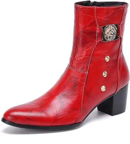 Vista 8 de Santimon Botas de vestir para hombre, estilo casual, de cuero auténtico, botas Chelsea de moda, botas vaqueras occidentales, para baile de Negro