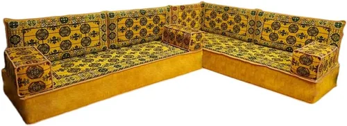 Vista 102 de arabicsofa Juego de asientos Jalsa en forma de L – Majlis árabe hecho a mano con almohadas de respaldo
