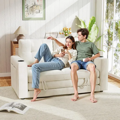 Vista 2 de Sofá Cama Convertible, Sofá Cama Loveseat Extraíble, Sofá Cama Plegable 2 en 1, Sofá de Piso para Espacios Pequeños, Cama de Piso Desplegable