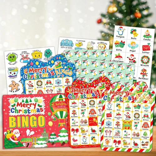 Vista 7 de 39 tarjetas de bingo de Navidad, 24 jugadores, lindo juego de bingo de Navidad para niños y adultos, suministros de fiesta, juegos familiares