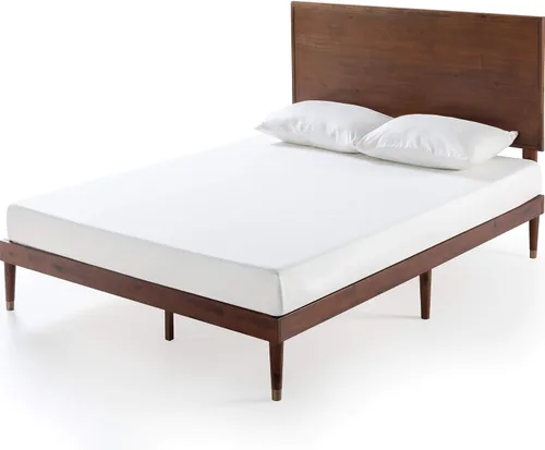 Vista 11 de Zinus Deluxe cama de madera estilo de medio siglo con cabecero, sin necesidad de colchon de resortes, Pino, Marrón