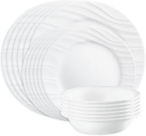 Vista 13 de Corelle Vitrelle - Juego de vajilla de vidrio de 18 piezas para 6, juego de platos y cuencos de vidrio de triple capa resistente a las grietas y a