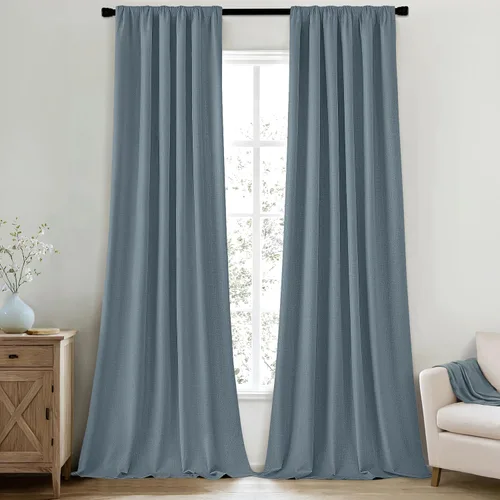Vista 14 de MIULEE Cortinas 100% opacas de 63 pulgadas de largo, 2 paneles para dormitorio, cortina gruesa negra para oscurecer la habitación, pestaña trasera