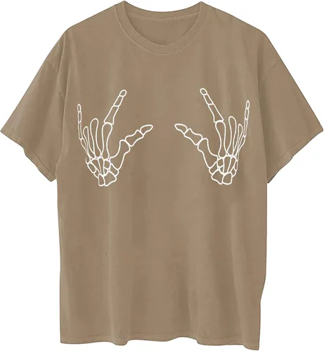 Vista 3 de Avanova Camiseta de gran tamaño con estampado gráfico de calavera para mujer, de manga corta, casual, holgada, para verano