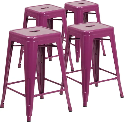 Vista 32 de Taburete de 24 pulgadas de alto para interior y exterior con asiento cuadrado., Metal, Negro