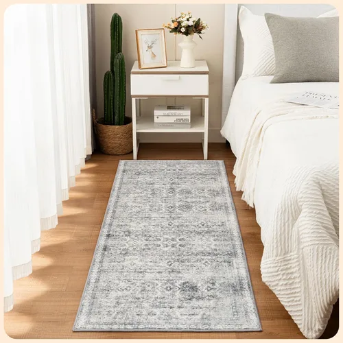 Vista 344 de Istana Alfombra larga antideslizante de 2.5 x 8 para el hogar, para pasillo y cocina, lavable, sedosa y suave al tacto, elegante, color azul y marfil
