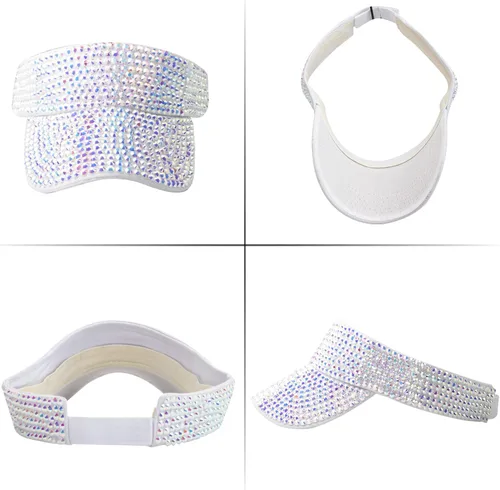 Vista 7 de Peicees Viseras brillantes con diamantes de imitación con lentes de sol cuadrados brillantes para mujeres y niñas, gorra deportiva para playa