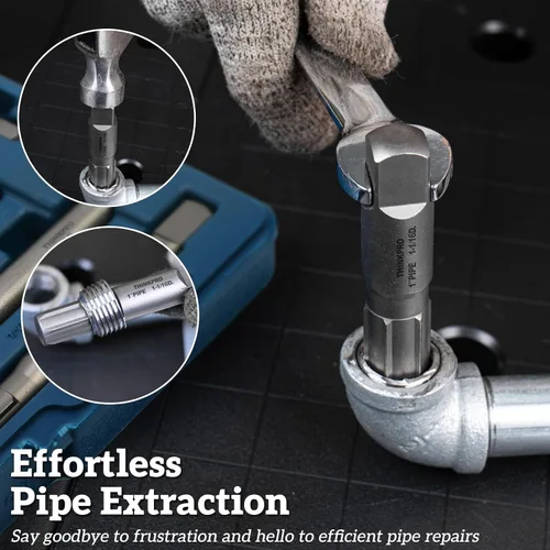 Vista 2 de Extractor de tubos de 1 pulgada Acero resistente, para tubos rotos, ajuste 1/16 D tamaño de taladro, elimina extremos roscados dañados, tapones