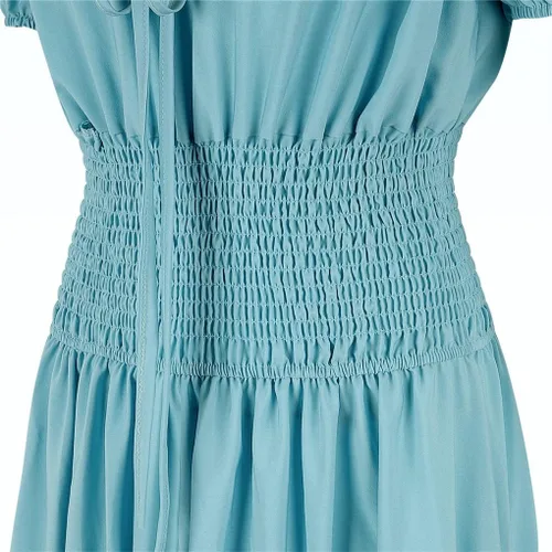 Vista 6 de Lehauya Disfraces renacentistas medievales para mujer, pirata, campesina, estilo bohemio, camisola con cintura fruncida, vestido