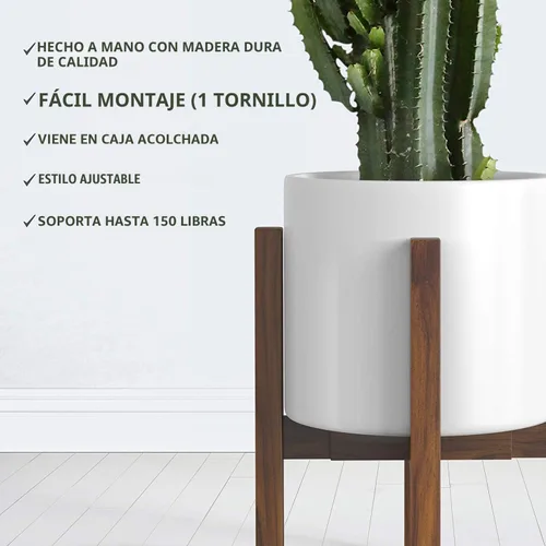 Vista 5 de Soporte de plantas moderno de mediados de siglo - Se adapta a macetas grandes de 12 y 13 pulgadas (NO incluidas) - Soporte de madera hecho a mano