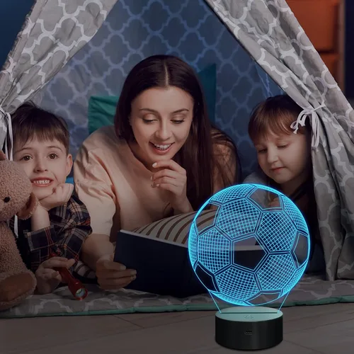 Vista 5 de Lampeez Luces nocturnas de fútbol para niños, luces de fútbol con ilusión 3D, 16 LED, control remoto, cambio de color, lámparas de escritorio