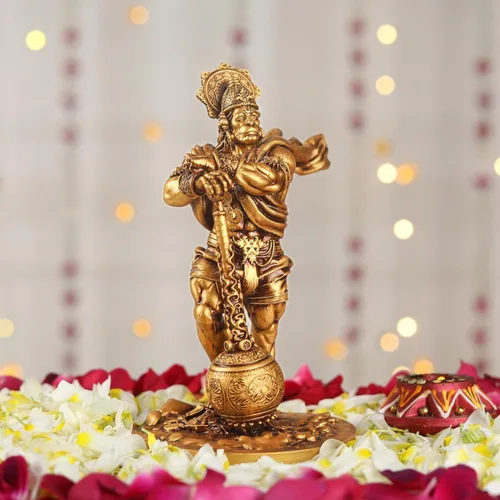 Vista 6 de Artarium Gran estatua de Hanuman Bahubali de 7.5 pulgadas, ídolo de Lord Hanuman, Bajrang Bali Murti, polvo de mármol y resina hindú figura de Dios