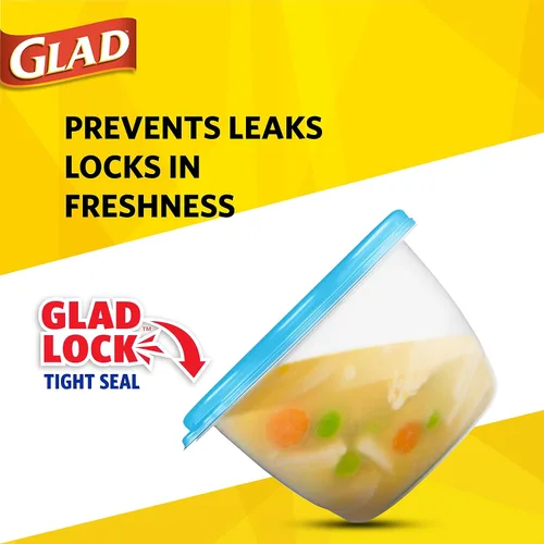 Vista 4 de Glad GladWare Design Series Contenedores de almacenamiento de alimentos con tapas, rectángulo mediano sin plástico BPA para preparación de comidas