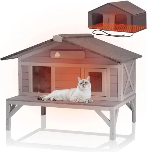 Vista 7 de Casa climatizada para gatos al aire libre, resistente a la intemperie, refugio grande para gatos con forro 100% aislado para múltiples gatos, casas
