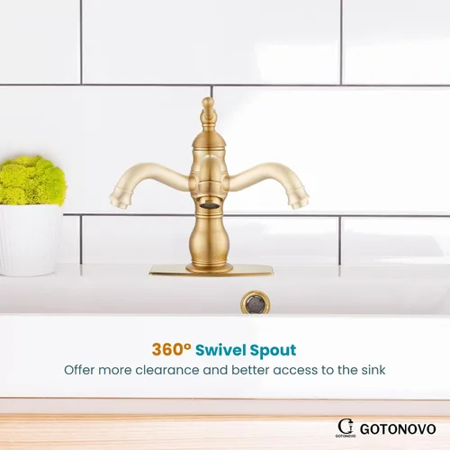 Vista 5 de gotonovo Grifo de lavabo de baño con 1 agujero, mango individual, grifo de tocador giratorio de 360°, grifo mezclador de lavabo a juego, desagüe