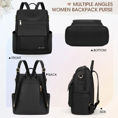 Vista 8 de NUBILY Mochila de cuero antirrobo para mujer, mochila de viaje, impermeable, casual, mochilas de moda, Negro -, Moda