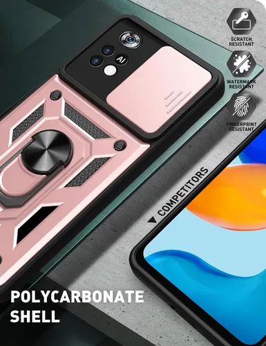 Vista 4 de Funda CCSmall para Xiaomi Poco M4 Pro 4G con cubierta deslizante para cámara SJ Negro Caja resistente de protección contra caídas de grado militar