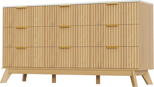 Vista 8 de JUMMICO Cómoda acanalada para dormitorio con 9 cajones, cómoda de 57