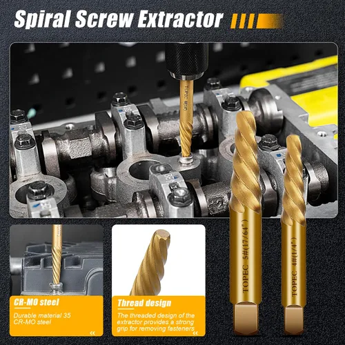 Vista 5 de TOPEC Juego de Extractor de Tornillos Pequeños, 13 Piezas Herramienta de Extracción de Tornillos Dañados, Kit HSS 6542 Easy Out para Sujetadores
