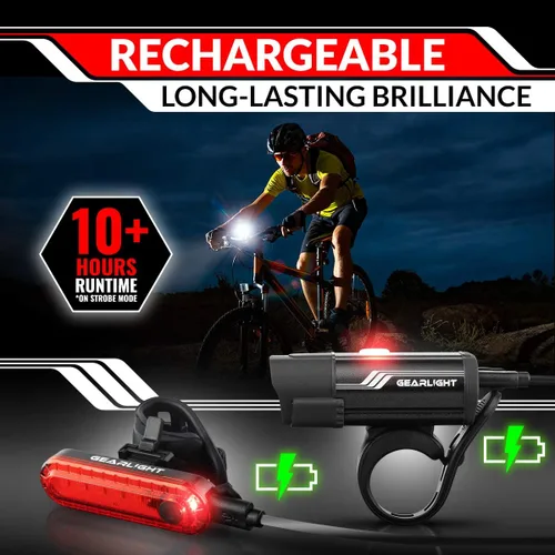 Vista 2 de Bike Lights for Night Riding, USB Rechargeable Front and Back Lights, LED Bicycle Headlight and Tail Light Set, Water Resistant Bike Lights