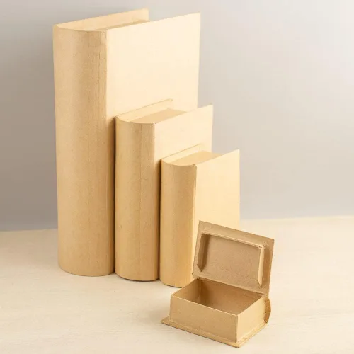 Vista 3 de 4 cajas de libros de papel mache: juego de almacenamiento de recuerdos con compartimento secreto de bricolaje 4 libros de papel maché