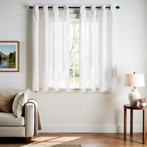 Vista 41 de Jinchan Cortinas de lino azul semitransparentes de 96 pulgadas de largo, 2 paneles para sala de estar con ojales, cortinas oscuras de lino