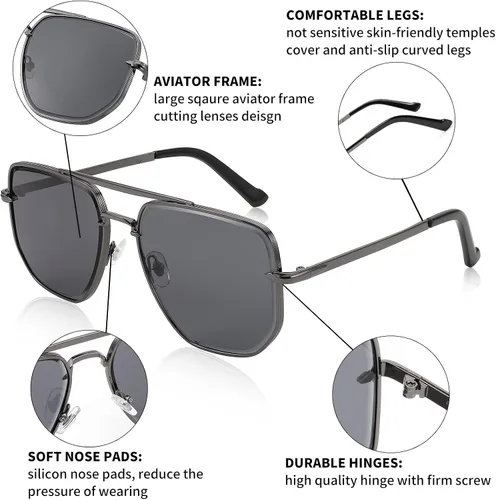 Vista 6 de FEISEDY Gafas de sol de aviador cuadradas para mujeres y hombres, lentes degradadas, lentes retro, pequeñas pantallas de metal B2953