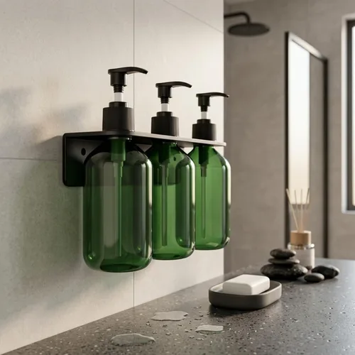 Vista 5 de Dispensador de jabón de ducha recargable Set 500ML con estante de pared