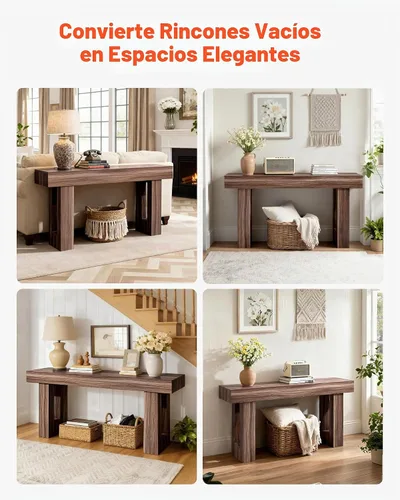 Vista 8 de VEVOR Mesa de consola, mesa de entrada de 63 pulgadas, mesa rectangular de madera, mesa de sofá estrecha detrás del sofá, mesas de consola