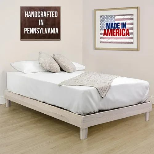 Vista 9 de Marco de cama de plataforma de madera maciza sin herramientas con listones, calidad fabricada en Pensilvania, Estados Unidos por artesanos