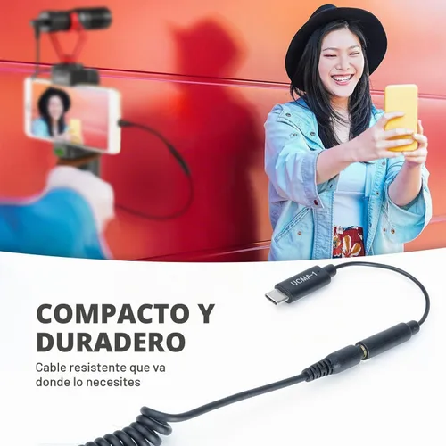 Vista 7 de Movo UCMA-1 Cable adaptador de micrófono TRS hembra de 0.138 in a conector USB tipo C Dongle - Compatible con Samsung Galaxy, Pixel, Moto, HTC, iPad