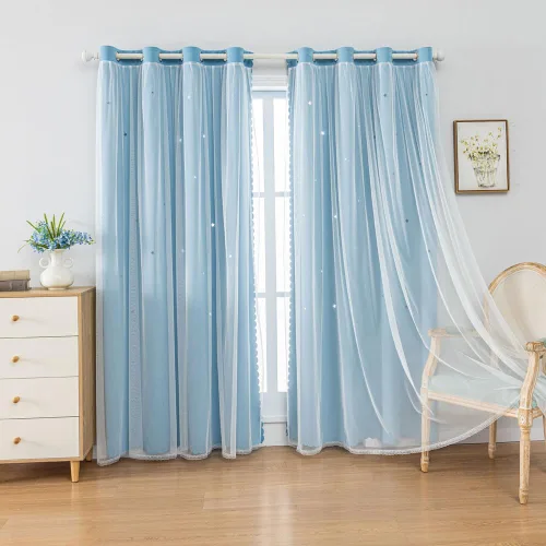 Vista 5 de Cortinas Opacas de Arcoíris Ombré para Dormitorio de Niñas, Sala de Estar, Rayas Oscurecedoras de Doble Capa con Cortes de Estrellas, Decoración