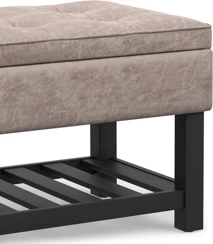 Vista 11 de SIMPLIHOME Cosmopolitan - Otomana de cuero vegano de 44 pulgadas de ancho Gris pardo envejecido