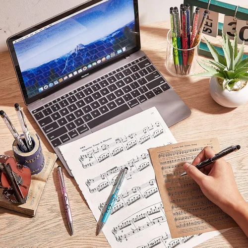 Vista 5 de Outus 12 bolígrafos de música 2 en 1, piano para estudiantes, bolígrafo retráctil de cristal para notas musicales, con puntas de lápiz capacitivo