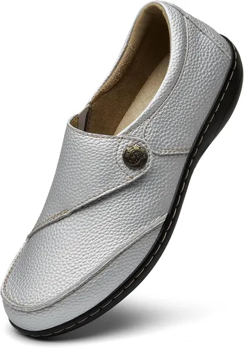 Vista 10 de Geoeleph - Mocasines de cuero para mujer, cómodos, planos, para caminar, con cordones, informales Negro