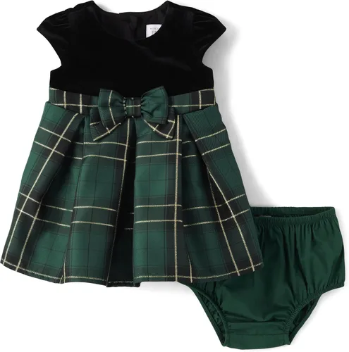 Vista 8 de The Children's Place Vestidos elegantes de manga corta para bebés y recién nacidos Cuadros verde balt