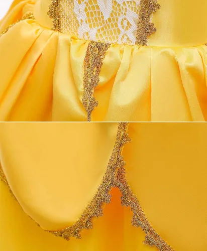 Vista 5 de Beauty - Vestido de princesa de Belle amarillo para niñas, lindo fiesta, Halloween, Xmax