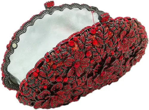 Vista 23 de Boutique De FGG Bolso de noche de flores de embrague de cristal de lujo para mujer, bolso de boda nupcial, bolso