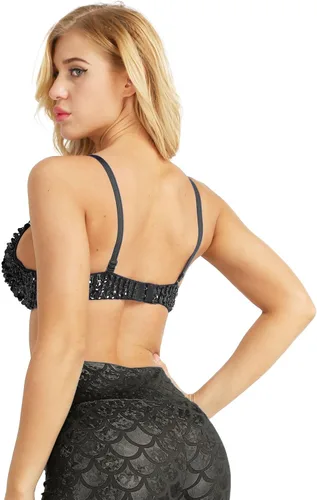 Vista 4 de Alvivi Brasier con purpurina brillante para mujer, ideal para bailar y bailar el vientre