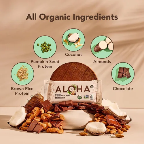 Vista 3 de ALOHA Barras de proteínas orgánicas a base de plantas, chocolate de coco y almendra, barras de 1.98 onzas (paquete de 12)