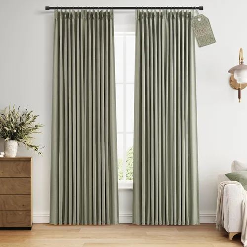Vista 42 de Nanspring Cortinas plisadas de lino 100% opacas de 96 pulgadas de largo Natural