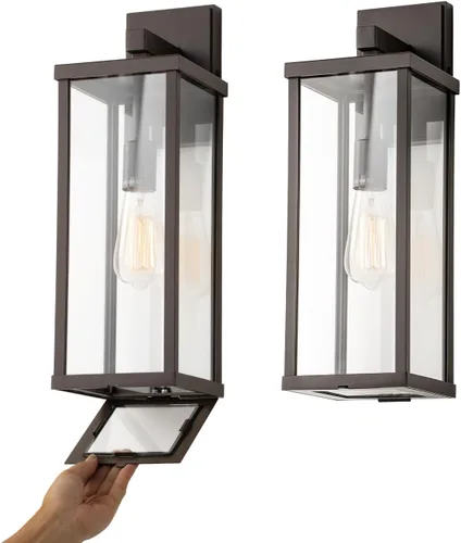 Vista 11 de mirrea Aplique de pared clásico para exteriores de 11 pulgadas, marco de metal rectangular negro mate y pantalla de vidrio transparente, luz